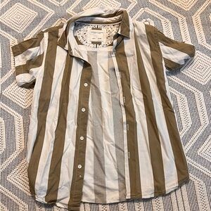 Tan and White Striped Button-Up Shirt